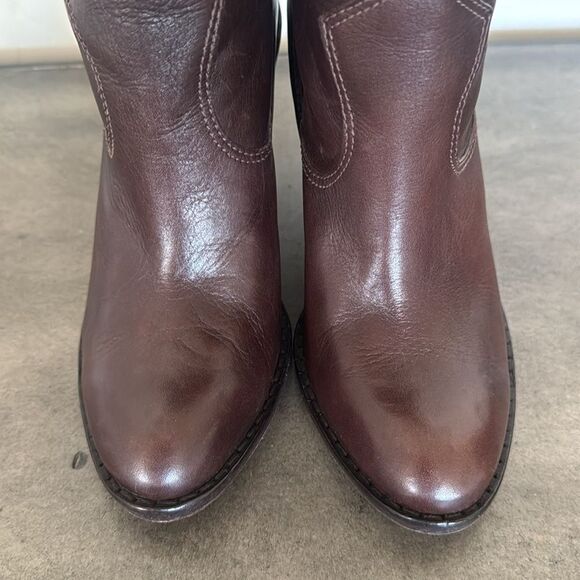 KORS Michael Kors Dark Brown Leather Mid Calf Heeled Boots Pull On Women’s Sz 6M - Picture 14 of 16